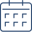 Calendrier : Organisez Facilement Vos Dates et Événements Icône de calendrier simple bleu foncé affichant une grille de jours et une en-tête. Représente la planification, les dates ou l'agenda.