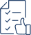 Validation et Approbation : Tâches et Projets Réussis Icône de document checklist avec trois éléments cochés et un pouce levé, symbolisant la validation, l'approbation et les tâches complétées.